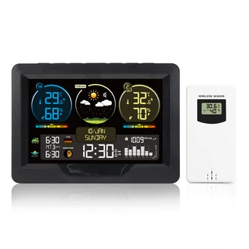 Метеорологичната станция Digital alarm clock Измерване на температура и Влажност на въздуха Барометър Настолни компютри часовници с външен сензор за Изгрев и Залез