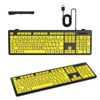 Компютърна клавиатура за възрастни хора с едър шрифт, връзка с USB, едър шрифт, контрастная клавиатура, подходяща за КОМПЮТРИ с Windows, директна доставка