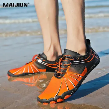 Мъжки нескользящая плажната водна обувки за плуване Нагоре по течението, еластична водна обувки за боси, дишаща, комфортна бързосъхнеща обувки за плуване уейд