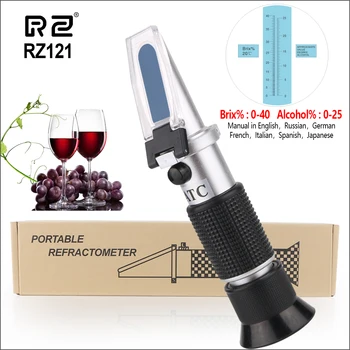 Рефрактометър RZ за червено вино Измерител на вино Hanheld Auto Брикс 0 ~ 40% Алкохол 0 ~ 25% Плодов сок Измерител на захар във виното Рефрактометър