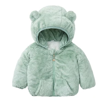 Зимно детско палто, яке, блузи с мечка, плътно топло однотонное палто с цип с джоб, сладки детски облекла за момчета и момичета от 1 до 6 години