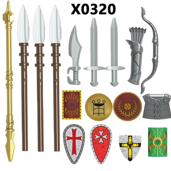 Нови строителни блокове Оръжие Спартански войници, Рицари на Древния Рим Миниатюрни Фигурки Фигурки за деца, Подарък играчка Head X0320