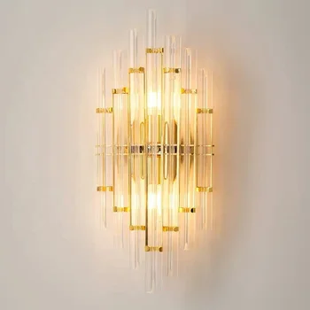 нов съвременен творчески порцелан кристал, с монтиран на стената лампа златисто осветление за вътрешни спални