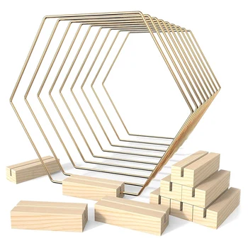 10 x Централния обръч с 10 дървени притежателите на карти, 9,1-инчови метални шестиугольные за украса, изделия за сватбена маса.