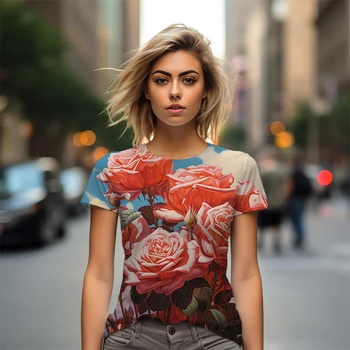 2023 Нова Дамска тениска с цветен модел, Благородна Модна Тенденция тениска за почивка, Негабаритная женска тениска