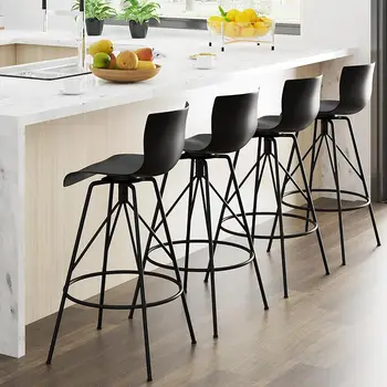 Черни Бар Столове Awonde Комплект от 4 Въртящи се Продуктова Столове с Облегалки Модерни Кухненски Бар Столове 30 