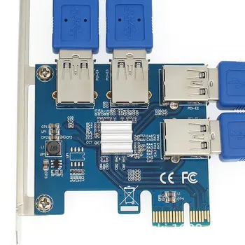 Адаптер PCI-E до PCI-E 1 Завой 4 Слота PCI-Express от 1x до 16x USB 3.0 Специален Конвертор Странично Карта PCIe за майнинга БТК Миньор