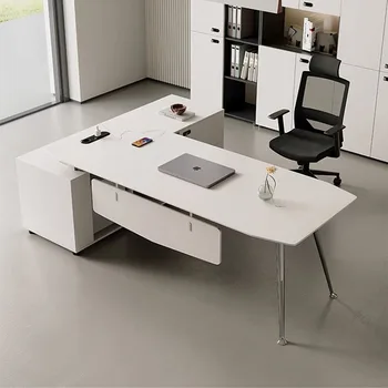 Бяло офис бюро за срещи, ъглов Луксозен органайзер за студийната работа, офис маса за чертане, Mesa Escritorio, минималистичен мебели