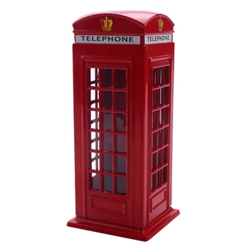 Метален Червен Британски Английски Лондонската банка телефонна кабина, Касичка за монети, Червена кутия телефонна кабина 140x60x60 мм