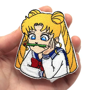 14 ивици в стил аниме Catoon Sailor Moon, гладящие дрехи, кавайные ивици в бродирани дрехи, Дънкови облекла, фигура