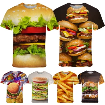 Нова мода тениска с 3D-принтом Burger French Fries за мъже и жени, летни ежедневни ризи с къс ръкав, потници