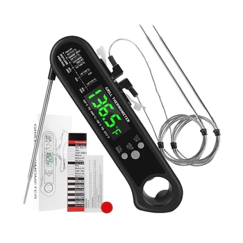 Цифров термометър за месо 3 в 1, хранително-вкусовата термометър миг четене с 2 подвижни фиксирани сонди, калибриране, функция аларма