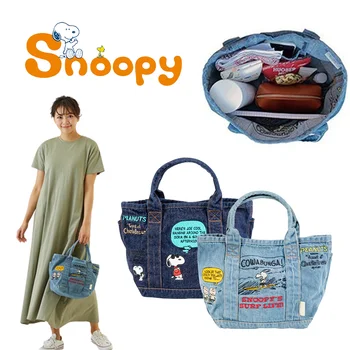 Чанта-тоут Снупи, мультяшная японската деним холщовая чанта Ins, скъпа преносима чанта-ланчбокс, креативна чанта с бродерия Tide