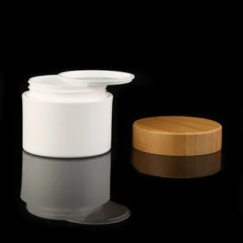Козметичен контейнер с лого на марката за гравиране 30 g 50 g 250 g пп бяла пластмасова банка за крем с бамбук капак бамбук банка за печат, кутии за балсам за устни