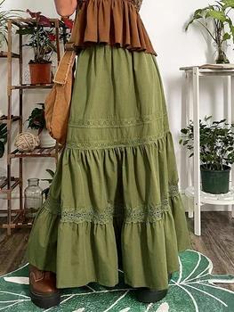 Дамски макси пола в стил бохо с висока талия и еластичен колан с флорални принтом трапециевидного силует, идеална за ежедневието.