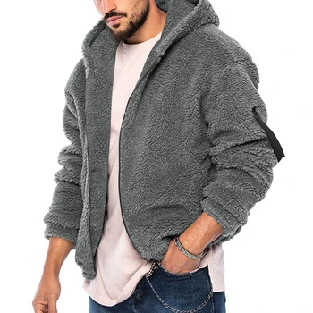 Мъжки однотонная яке, ежедневни флисовые основни качулки с цип с джобове, и модно палто свободно, намаляване, връхни дрехи, топла зима