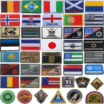Иконата на Националния флаг, Тактически ленти с бродерия на една кука, Военна нашивка за кепок, Емблеми за дрехи, САЩ, Франция, Великобритания, Русия