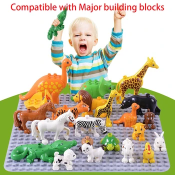 Големи Тухли, съвместими с основните градивни елементи, Творчески блок за животни, Динозаври, Слон, Куче, Котка, Мечка, Развитие на играчка, подарък за дете