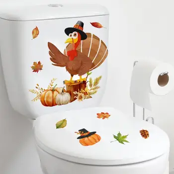 Висококачествено PVC Стикер За Тоалетна ПВЦ Капак на Седалката За Тоалетна за Деня На Благодарността Стикер За Тоалетна Карикатура Пуйка Кленови Листа Цвете Тиква