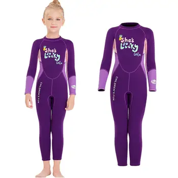 Детски неопрен за момичета, горещ бански костюм от неопрен 2,5 мм, детски бански костюм за гмуркане с шнорхел, лилаво