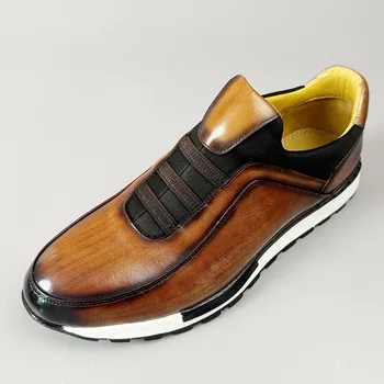 Новият пристигането 2024 г., мъжки ежедневни мъжки обувки от естествена кожа в британския стил на дебела подметка, мъжки кожени маратонки за почивка, градинска обувки