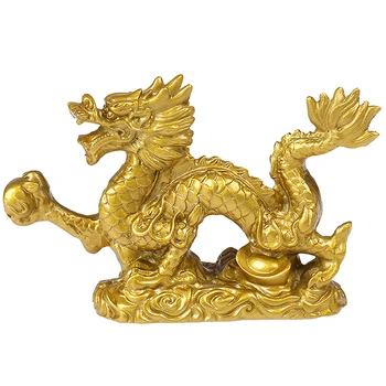Добър Щастлив Дракон Китайски Статуя на Дванадесетте Зодиакални Знака Златна Статуя на Дракон Животни Скулптура Фигурки за Украса на работния плот