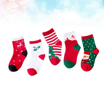 Универсални Дамски Чорапи, 5 Двойки Коледни Чорапи За Екипажа, Дядо Коледа, Есенни И Зимни Чорапи, Памучни Чорапи, Коледен Подарък На 4-6 Години