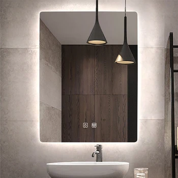 правоъгълно огледало за баня 75x100 см, 3 цветни светодиода + Димер + Противотуманное огледало за тоалетка маса