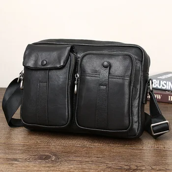 Висококачествена мъжка чанта през рамо от естествена кожа, модерна чанта през рамо от телешка кожа, мъжки черна чанта, мъжки портфейл