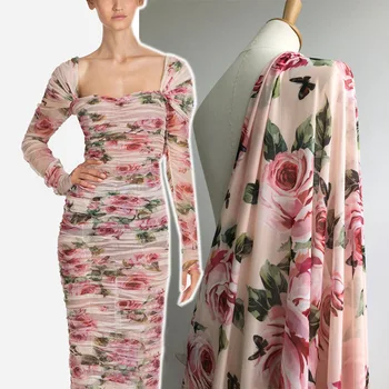 Окото полиестерен плат с изображение на рози, филтър за летния шивашки детски пижам, дрехи за родители и деца, плат за рокли