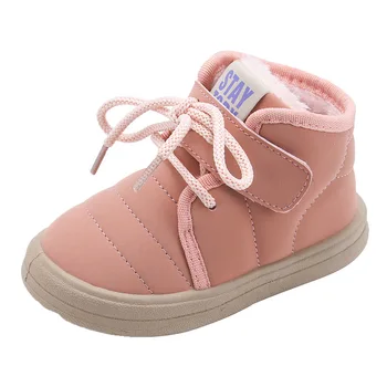Ежедневни обувки за малки деца Зимна елегантен стил Топли леки детски обувки Плътен цвят 17-28 Леки модни обувки на равна подметка за момчета и момичета