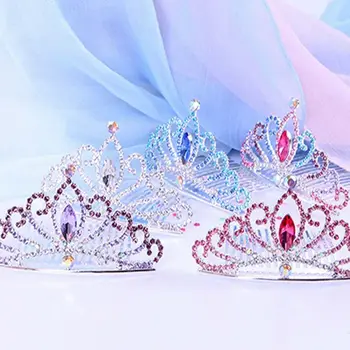 Сватбени Аксесоари за коса Родословни в Корейски стил Принцеса Айша Кристални Диадеми на Короната Шнола за коса с кристали Детска Гребен за коса за момичета