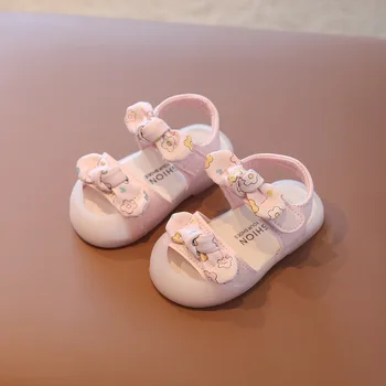 Сандали за малки момичета, лятна Розова обувки принцеса с бантиком-пеперуда за деца, обувки за първите ходунков, Детски обувки с мека подметка, бебешки сандали 4, 5, 6 години