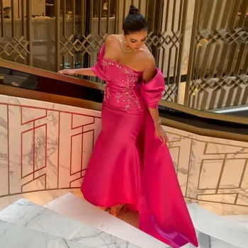 Furtanseo Русалка Фуксия, Дубайские дълги луксозни вечерни рокли, шал 2023, арабски цвят С нос, дамски рокли за гостите на сватбата