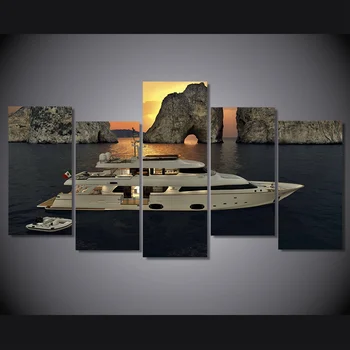 ArtSailing HD Печатни Платно от 5 части Морска Яхта Снимка със Залеза на Платно, Стенни Картини за Хола Модерна Безплатна Доставка NY-7396C