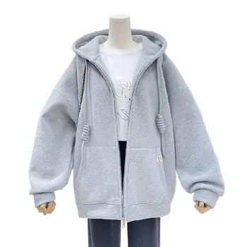Модерно дамско яке, стилен дамски яке с качулка, топло и плътно ежедневното палто с големи джобове за есен / зима
