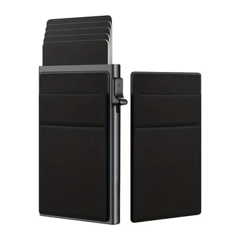 Rfid-държач за кредитни карти, метален в чантата си, тънък калъф за банкови карти, Мъжки Женски поп минималистичен портфейл, Малко черен портфейл с метална вложка