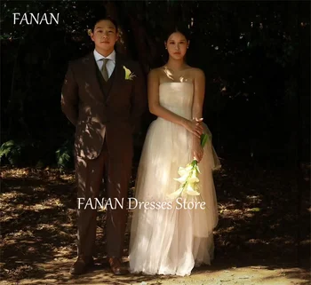 FANAN Корея Сватбени рокли без презрамки, с елегантен корсет без ръкави 웨딩드레스 на няколко Нива, шаферски рокли от тюл с цвят на слонова кост поръчкови Плюс размер