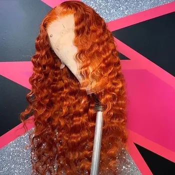 Оранжева Перука от меки синтетични косми на дантели, Висококачествено Свободно Катерене Термостойкое влакна, плочки от линията на растеж на косата, предварително выщипанная за жени