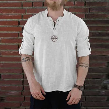 Мъжки бельо риза средновековния викинга и пират, ретро костюм, скандинавски ретро тениска, на Брадата, cosplay, тениска на дантела-за възрастни с колан