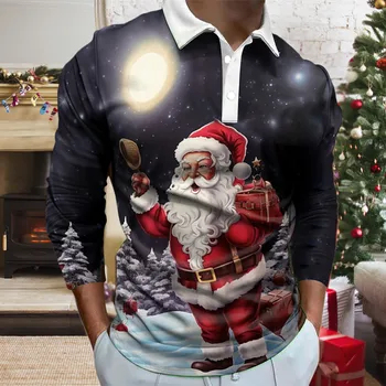 Мъжки модни и ежедневни Коледа риза с дълъг ръкав копчета с дигитален печат