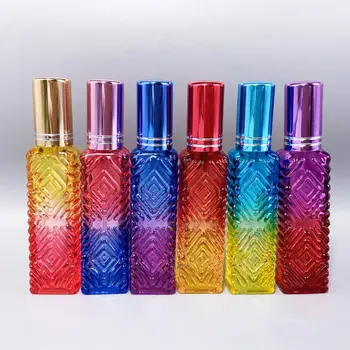 10 мл Цветен Квадратен Стъклен флакон за парфюм, Дебела Мини-опаковки за козметика с аромат, Флакон-спрей, Стъклени флакони за Еднократна употреба