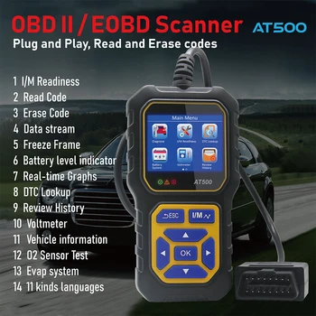 1 бр. Автомобилни четци Obd-код AT500, средства за отстраняване на неизправности, инструмент за диагностициране на неизправности, както и Автомобилен инструмент