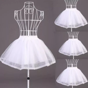 Двуслойни обикновена къса долни поли от тюл с еластичен колан, долната пола с А-силует, с обръч за сватбена рокля