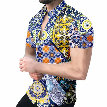 Мъжки ризи в Хавайски стил барок 2023, Мъжка риза С къси ръкави, Модни и Ежедневни Градинска риза в стил Steampunk Hombre, Мъжки Блузи