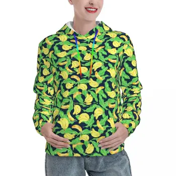 Градинска дрехи с тропически банан, блузи, Есента Естетичен пуловер с плодов принтом, hoody с качулка, дамски връхни дрехи оверсайз, графични качулки