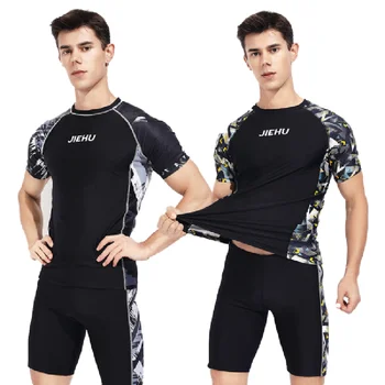 Нов мъжки отделни бански костюм с къси ръкави, слънцезащитен быстросохнущий плажен костюм за гмуркане, сърф, топ, тениски, бански костюми за водни спортове