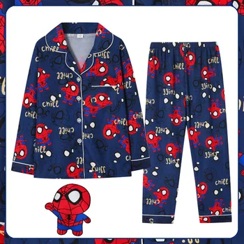 Пижами Marvels с Човека-паяк, пролетно-летни детски пижами, жилетка с дълъг ръкав за момчета и момичета, домашно облекло, с анимационни герои