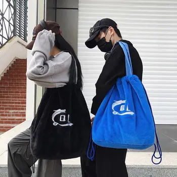 2023 Зимата Y2k Струнен Раница Корейската Мода Космати Чанта-Тоут Голям Капацитет Ежедневни Училищна Чанта от Изкуствена Кожа за Студенти Лесен