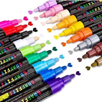 Акрилни дръжки 2,0 мм, 18 Цветни акрилни маркери, химикалки, за рисуване, производители на бои за камъни, Керамика, Стъкло, Дърво, плат, платно
